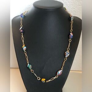 Vintage Millefiori Venetian Italian Art Glass Gold Tone Necklace